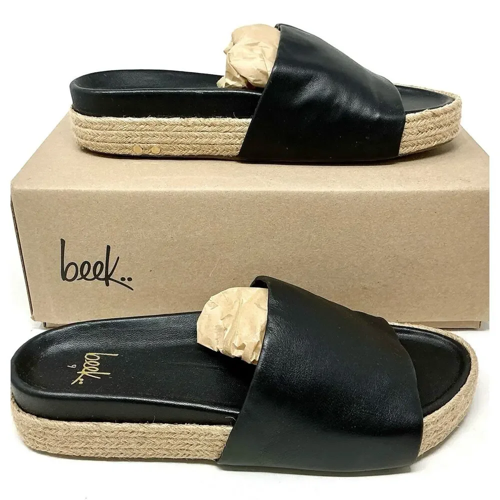 🆕Beek Pelican Jute Platform Slide Sandals Black
